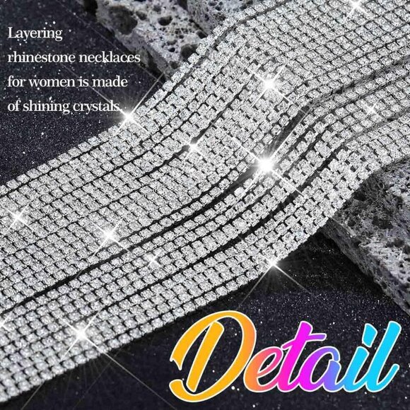 Rhinestone Choker Necklace Multi Layered Chain Crystal Diamond Statement Necklac - Picture 4 of 6